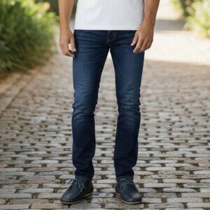 Men’s Navy Blue Perforated Leather Lace-Up Loafers Moccasins Size 42 Italy